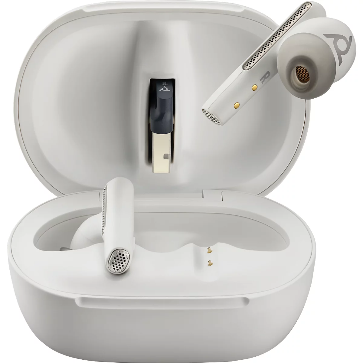 Poly Earbuds Voyager Free 60+ UC, Bluetooth, Noise Cancelling, weiß, Touchsceen-Ladeetui