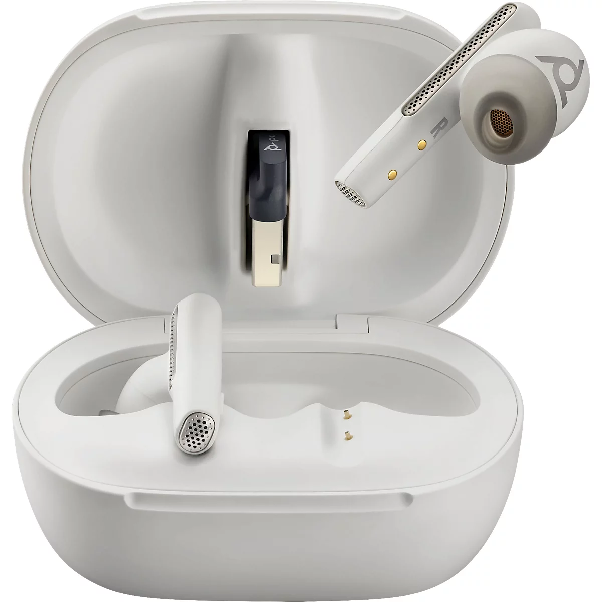 Poly Earbuds Voyager Free 60+ UC, Bluetooth, Noise Cancelling, weiß, Touchsceen-Ladeetui