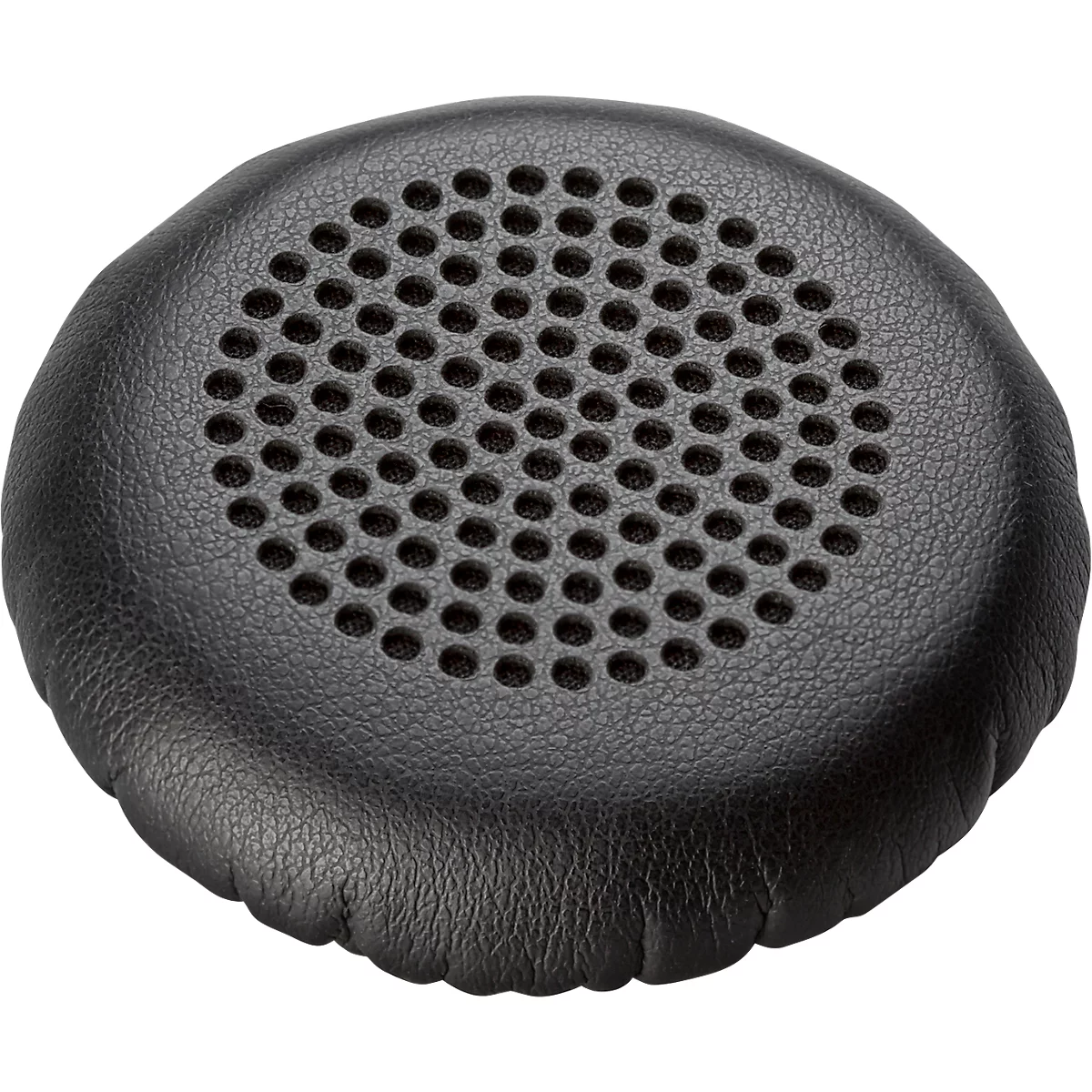 Black headphone ear cushion with perforated speaker.