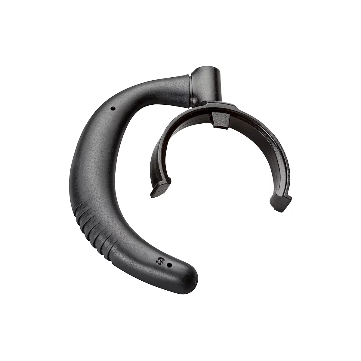 Schwarzer Griff, gebogen, mit einem halbkreisförmigen Bügel.