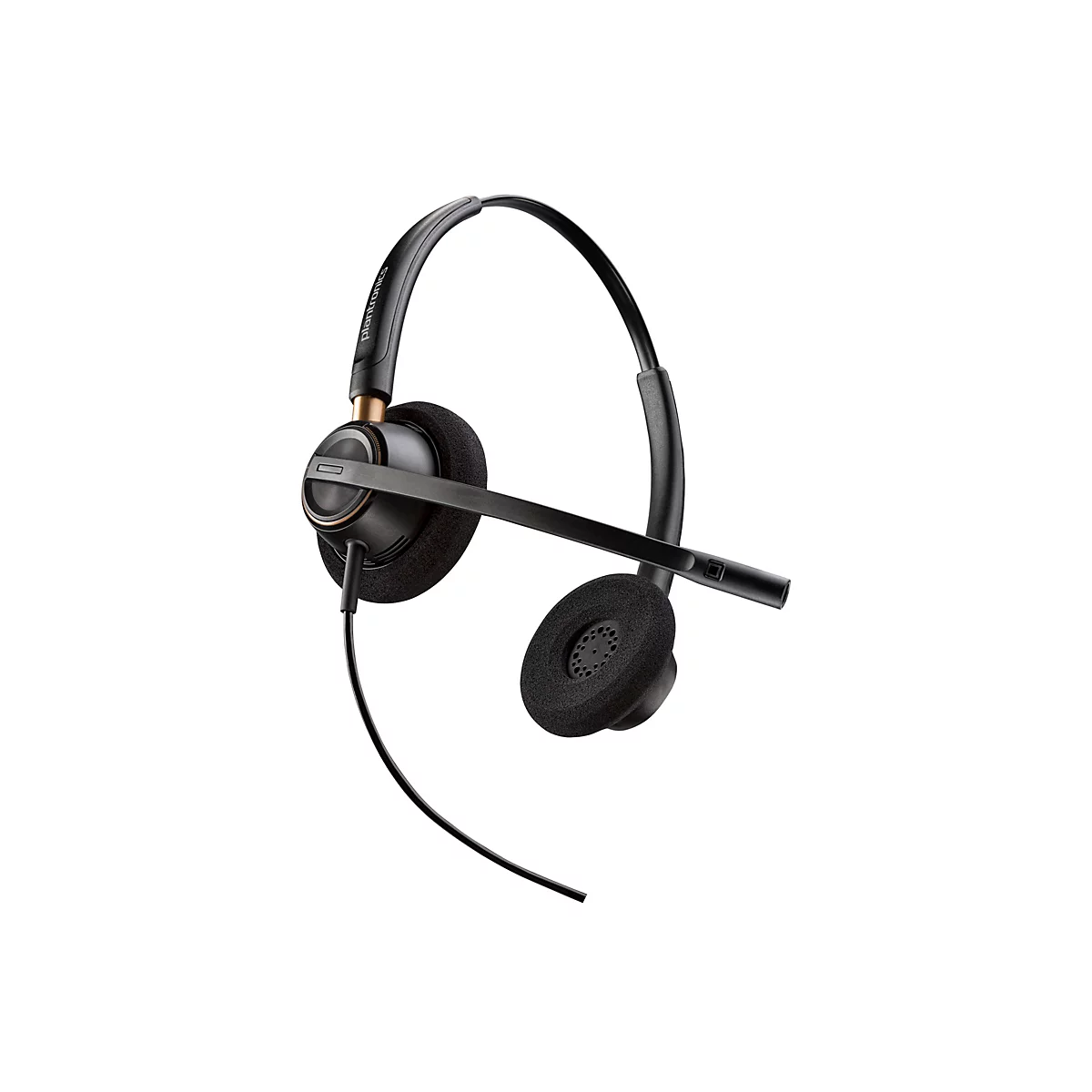 Schwarzes Headset mit Mikrofon auf weißem Hintergrund.