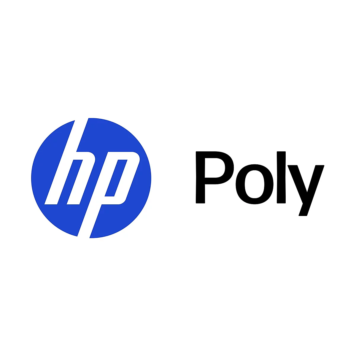 Logo von HP Poly: Blaues HP-Logo in einem Kreis mit dem Wort Poly.