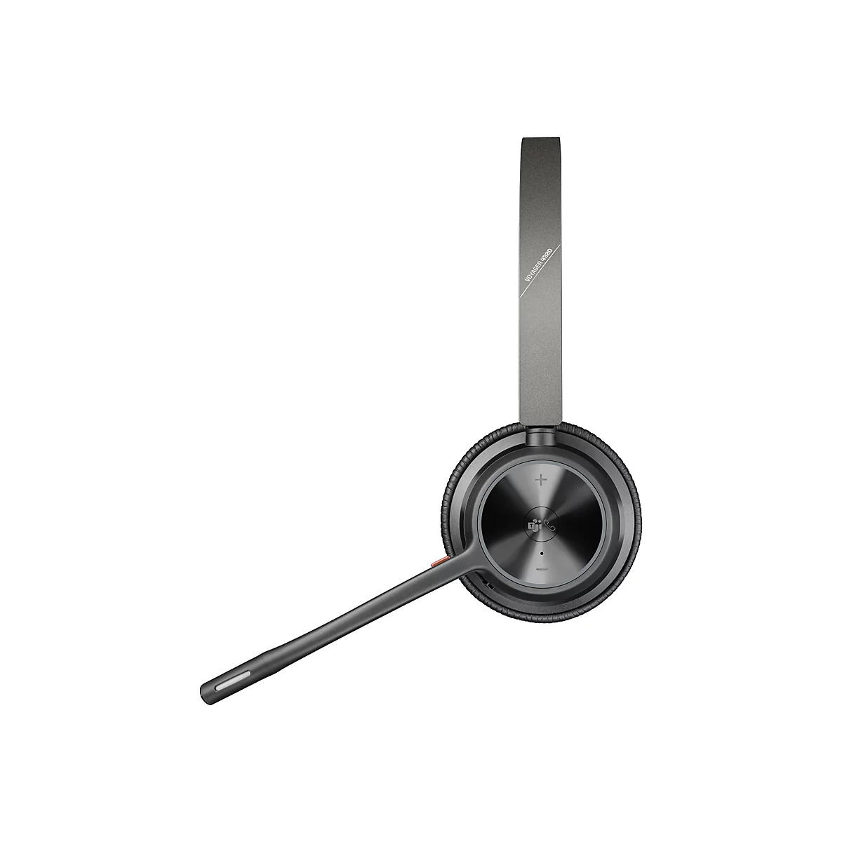 Ein graues Headset auf weißem Hintergrund. Der Bügel trägt den Schriftzug "VOYAGER 4320".