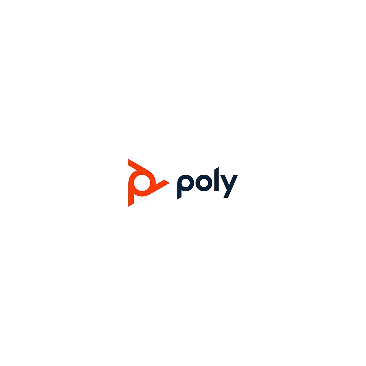 Logo der Firma Poly: Orangefarbene Form, Buchstaben poly in dunkelblau.