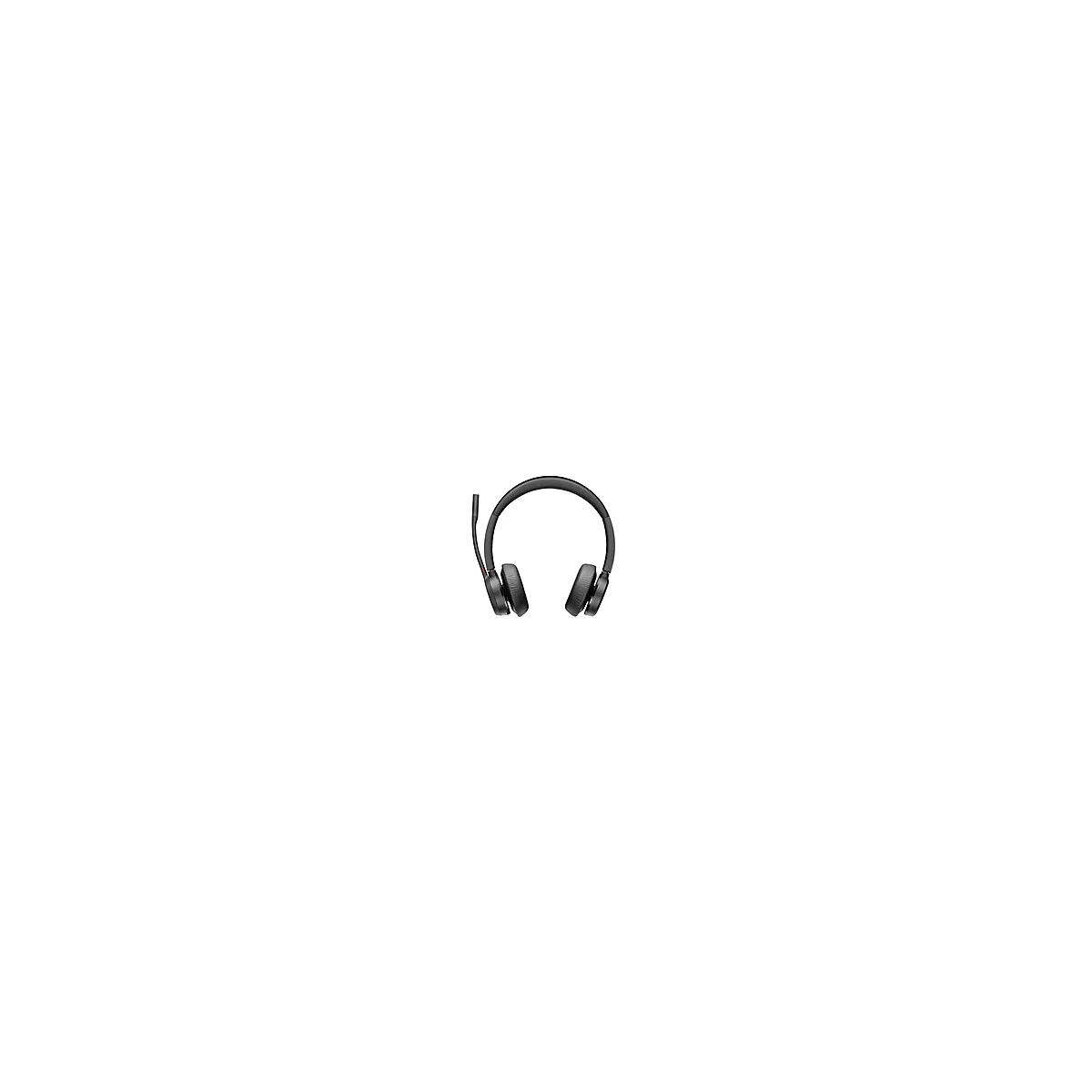 Dunkelgraues Headset mit Mikrofon auf weißem Hintergrund.