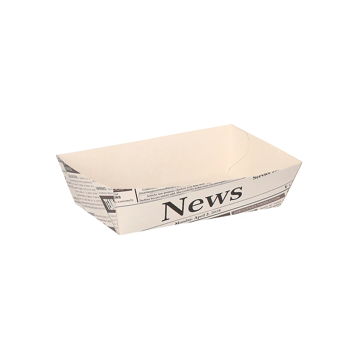 Pommesbox Papstar Newsprint, mittel, L 135 x B 90 x H 35 mm, fettdicht, FSC®-Frischfaserkarton, grau-schwarz, 50 Stück