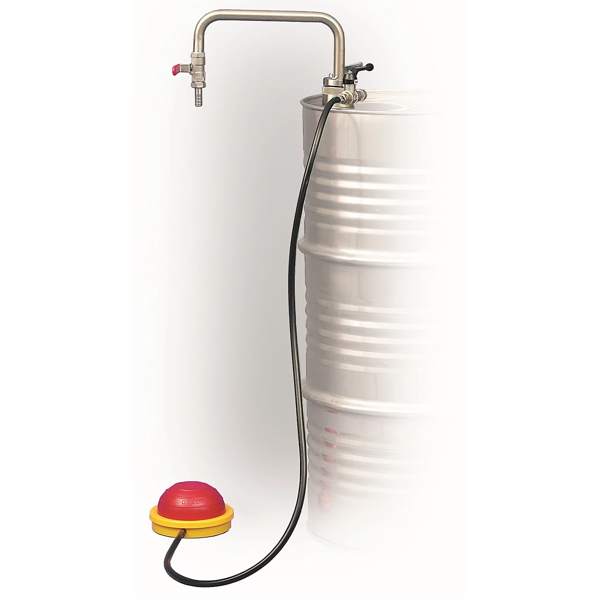 Pompe à fût, 20 l/min, profondeur d'immersion 950 mm, commande au pied avec coude de refoulement, pour liquides de haute pureté, solvants