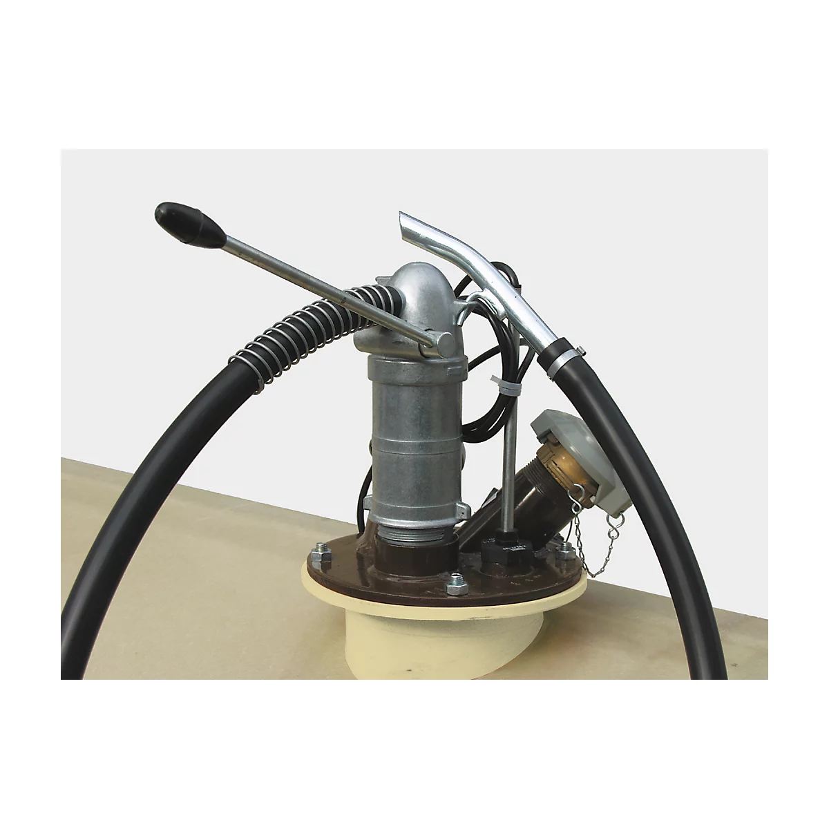 Pompe à main CEMO, 0,25 l/course, coude de sortie, tuyau de 1,5 m