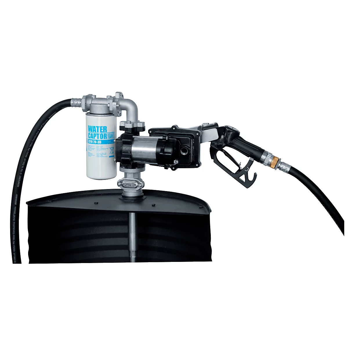 Pompe électrique CEMO Cematic 230/50 EX, 230V, 50 l/min, pour essence, ATEX, filtre, tuyau de distribution de 4m, pistolet automatique