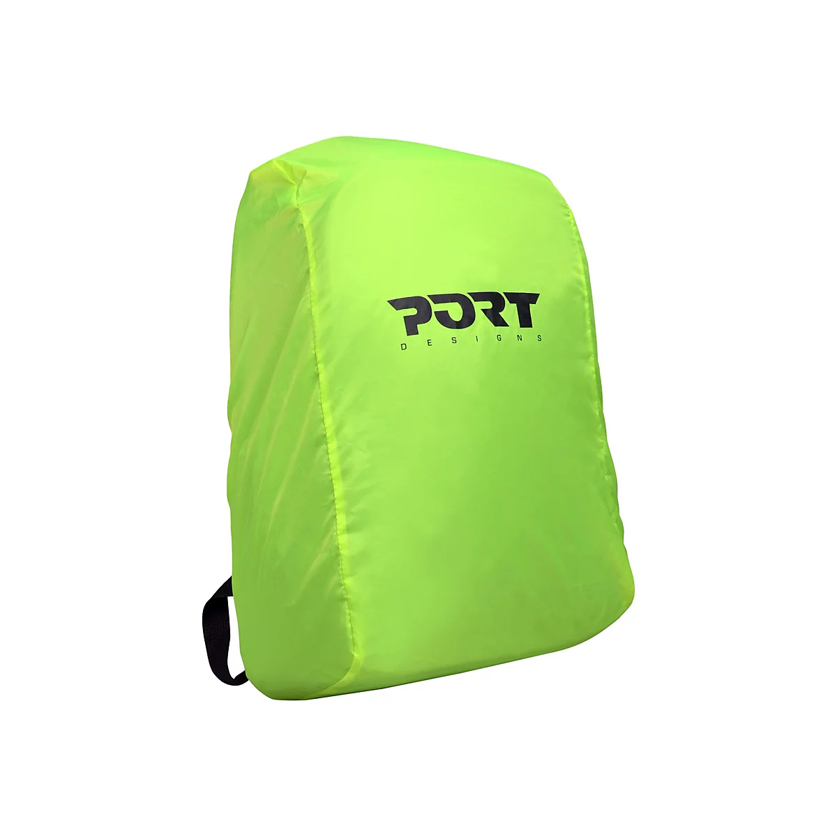 Gelb-grÃ¼ner Rucksack mit schwarzem Logo von Port Designs.