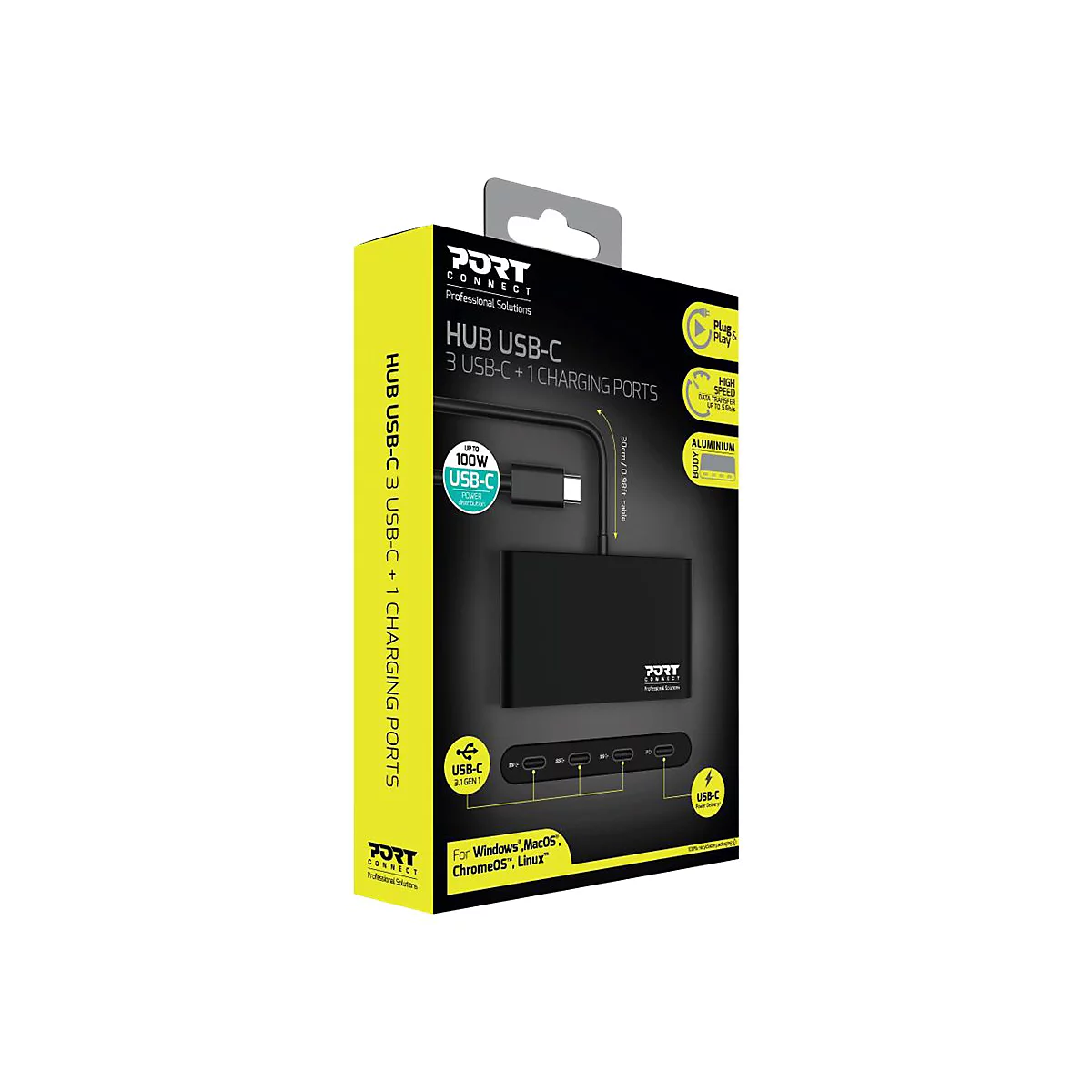 PORT Connect - Hub - 3 x USB-C + 1 x USB-C (Spannungsversorgung) - Desktop