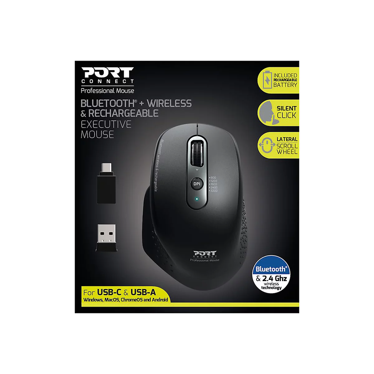 PORT Connect Professional office executive combo - Maus - optisch - 7 Tasten - kabellos - Bluetooth, 2.4 GHz