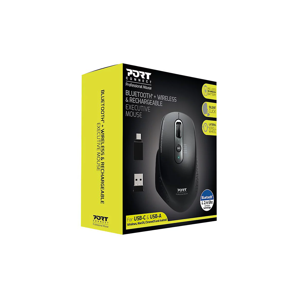 PORT Connect Professional office executive combo - Maus - optisch - 7 Tasten - kabellos - Bluetooth, 2.4 GHz