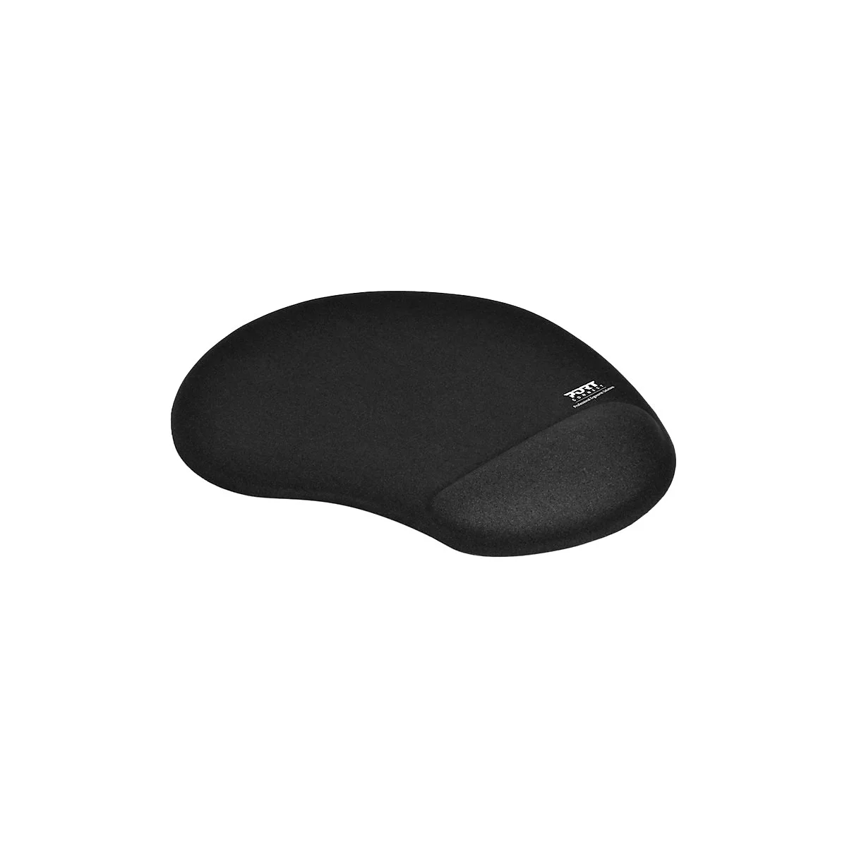 Schwarzes ergonomisches Mauspapier mit Handgelenkauflage, Logo: Port Connect.