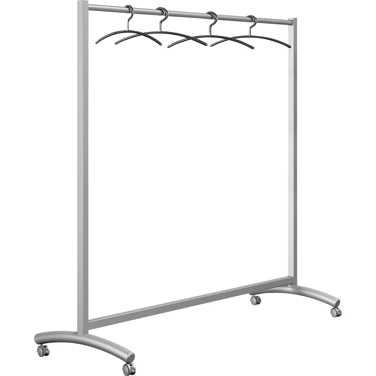 Portant mobile Event, L 1780 x P 530 x H 1710 mm, tube acier, argent, avec 10 cintres noirs, roulettes doubles pivotantes