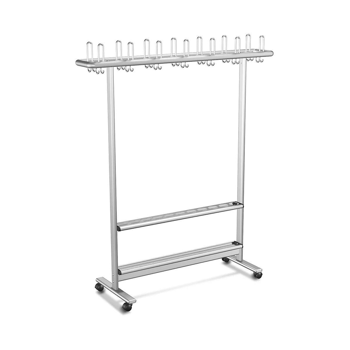 Portant mobile, l. 1460 x H 1700 mm, avec 28 crochets pour manteaux et 14 pour chapeaux