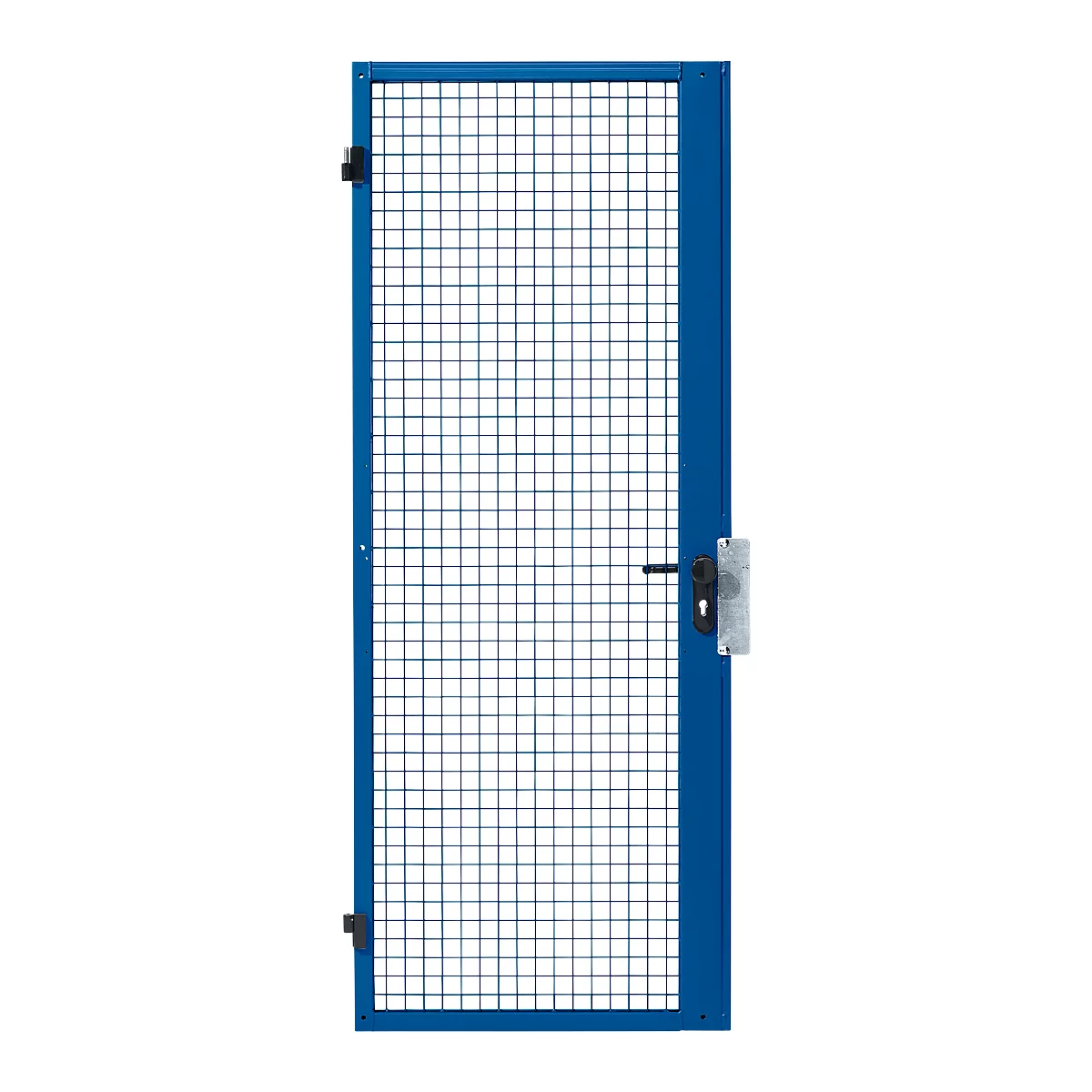 Porte à un battant, pour système de séparation grillagé, charnière droite/gauche, l. 850 x H 2070 mm, avec serrure à pêne dormant à mécanisme de verrouillage, bleu