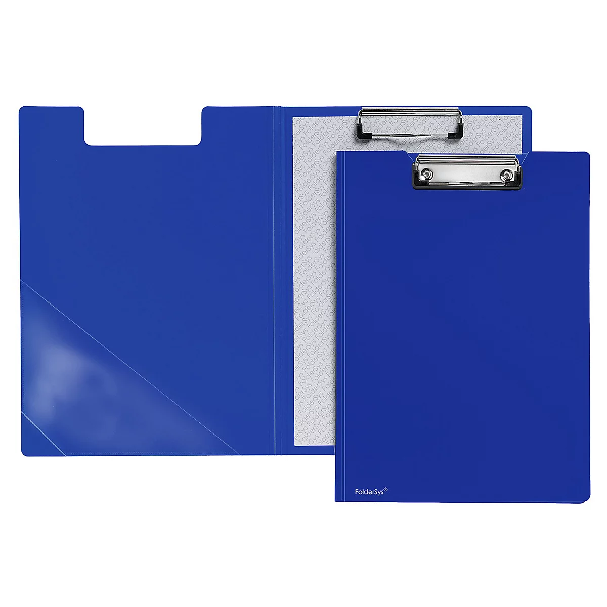 Porte-bloc A4, clip avec coins en plastique, pochette transparente triangulaire à l'intérieur, PP, bleu