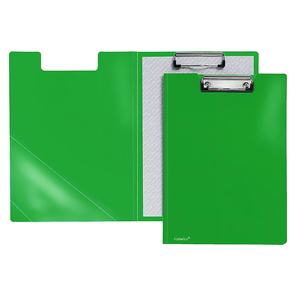 Porte-bloc A4, clip avec coins en plastique, pochette transparente triangulaire à l'intérieur, PP, vert