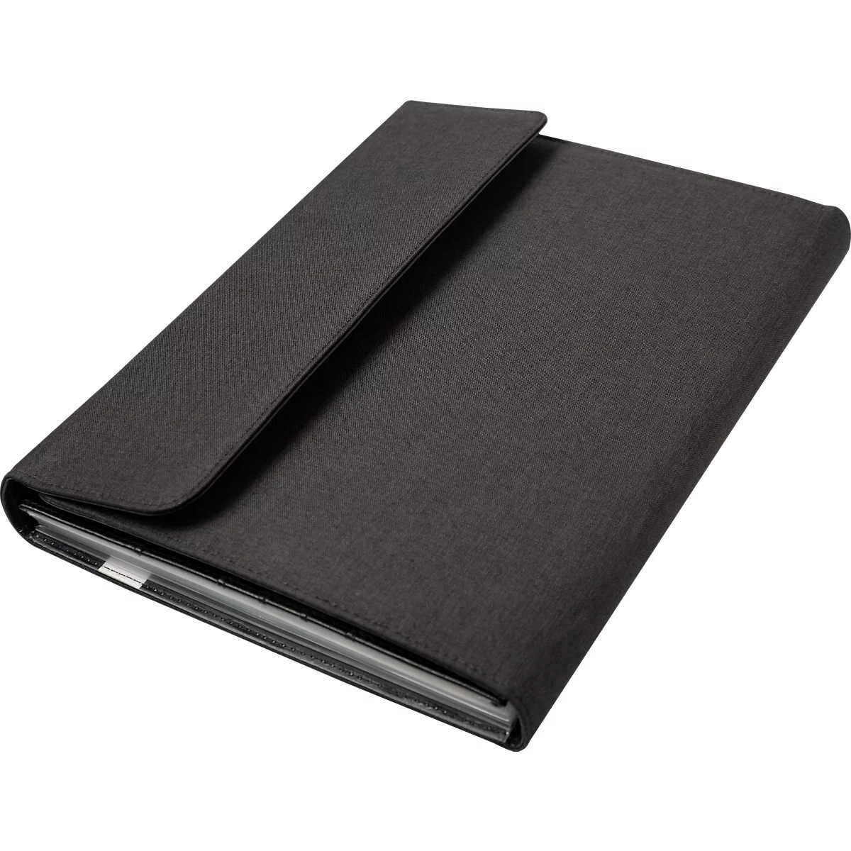 Porte-bloc Lightpak®, A4, pour gauchers/droitiers, 13 compartiments, 2 pochettes, 3 passants pour crayons, 1 bloc, fermeture velcro, RPET, anthracite