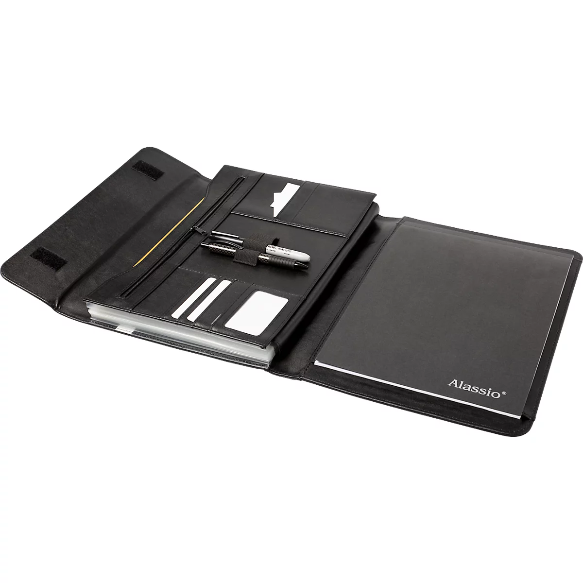 Porte-bloc Lightpak®, A4, pour gauchers/droitiers, 13 compartiments, 2 pochettes, 3 passants pour crayons, 1 bloc, fermeture velcro, RPET, anthracite