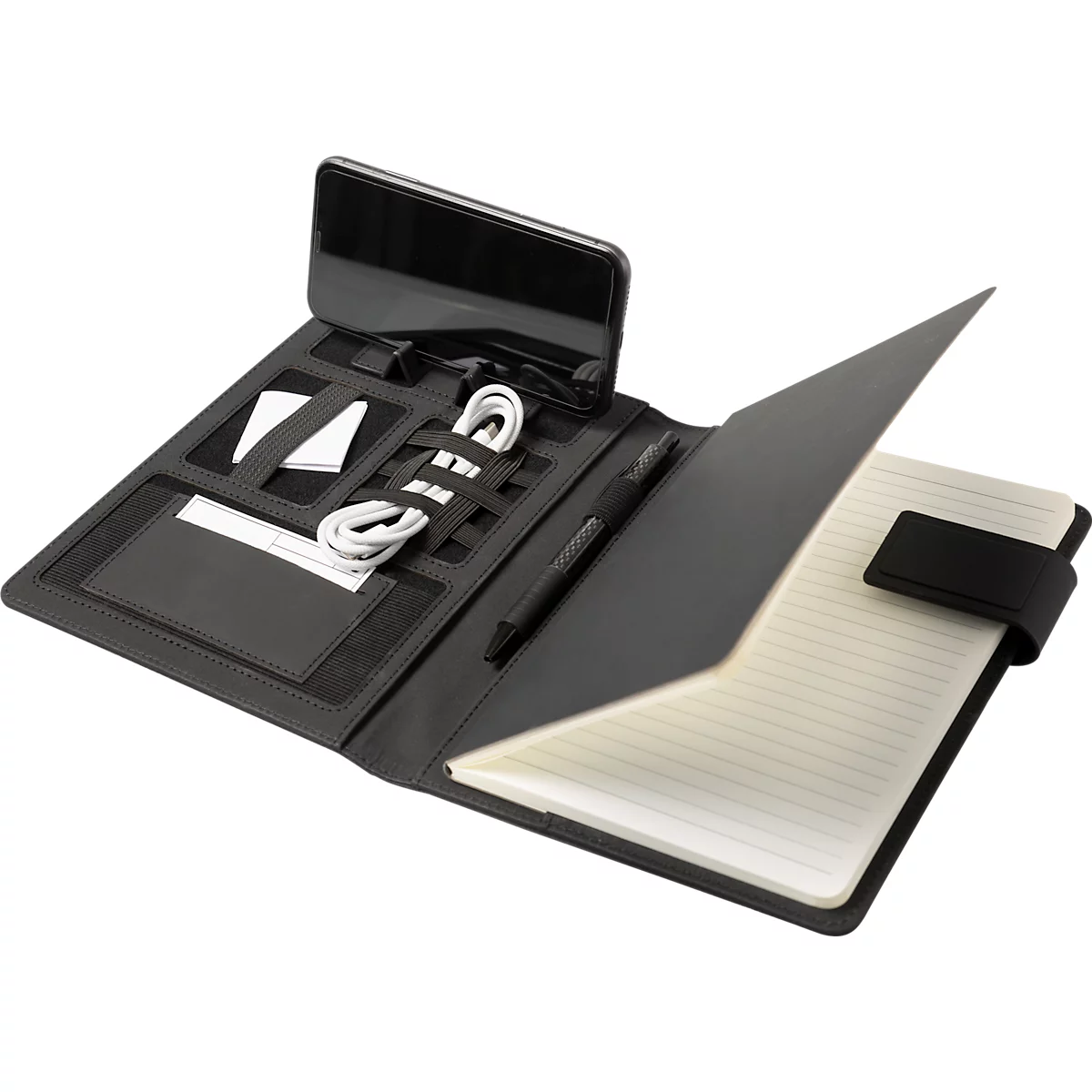 Porte-bloc Lightpak®, A5, liens multifonctions, 1 pochette, passant pour stylo, support pour portable/tablette, 1 bloc, fermeture magnétique, RPET, anthracite