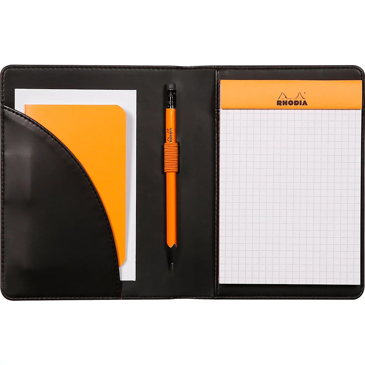 Porte-bloc-notes Rhodia, DIN A6, similicuir, poche intérieure, passant pour stylo