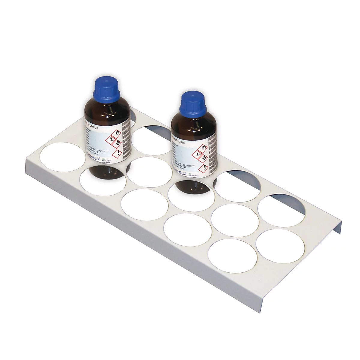 Porte-bouteilles pour armoires de sécurité asecos des séries UB90 et UB30, en tôle d'acier, gris clair, L 210 x P 440 x H 30 mm, pour 15 bouteilles de Ø 70 mm