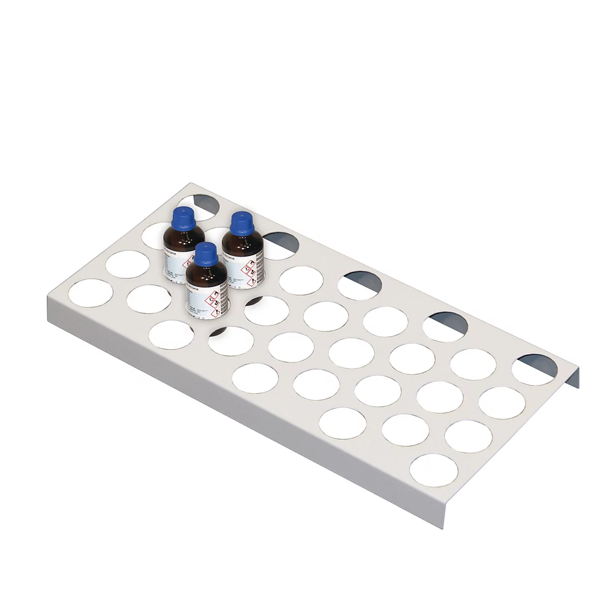 Porte-bouteilles pour armoires de sécurité asecos des séries UB90 et UB30, en tôle d'acier, gris clair, L 210 x P 440 x H 30 mm, pour 32 bouteilles de Ø 40 mm