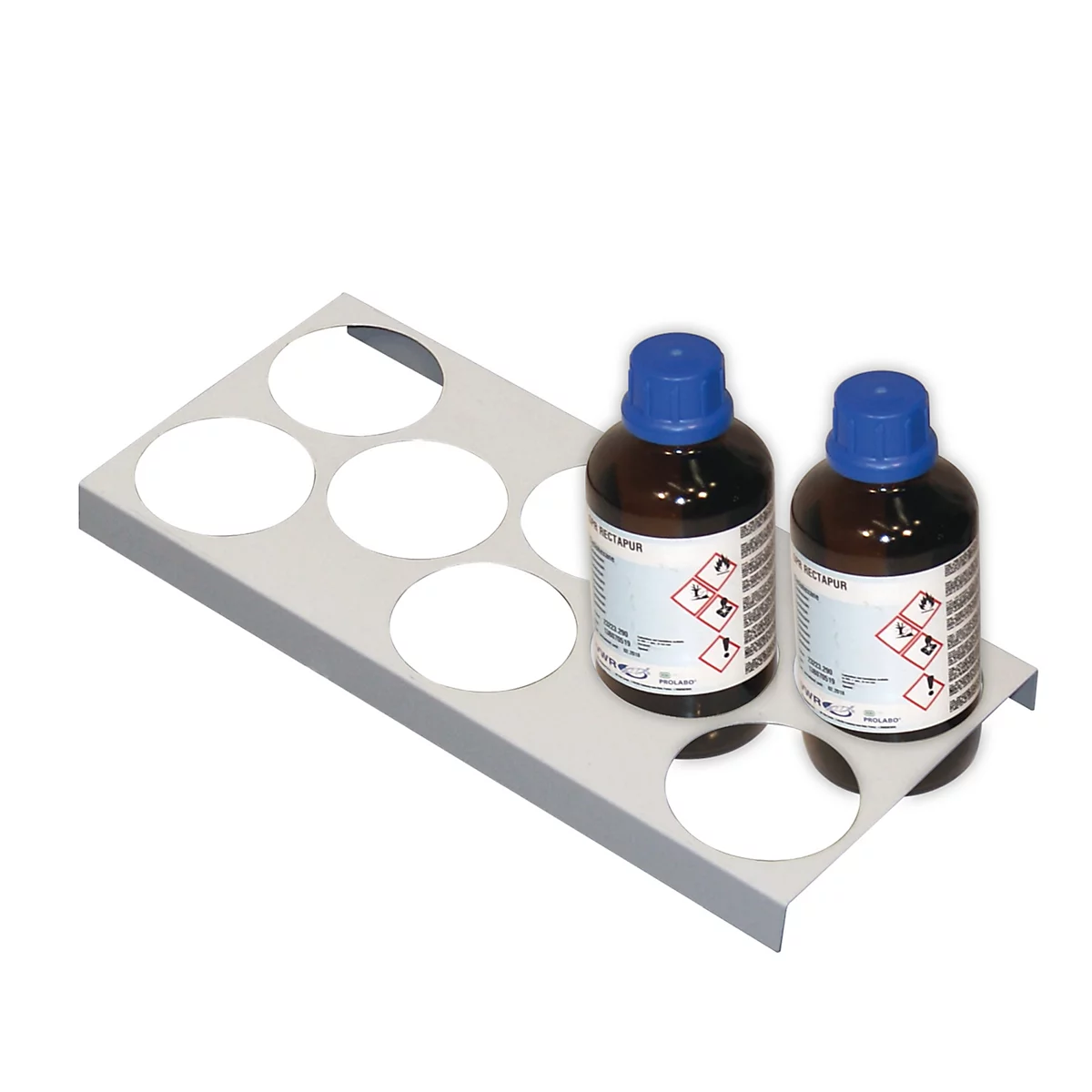 Porte-bouteilles pour armoires de sécurité asecos des séries UB90 et UB30, en tôle d'acier, gris clair, L 210 x P 440 x H 30 mm, pour 8 bouteilles de Ø 90 mm