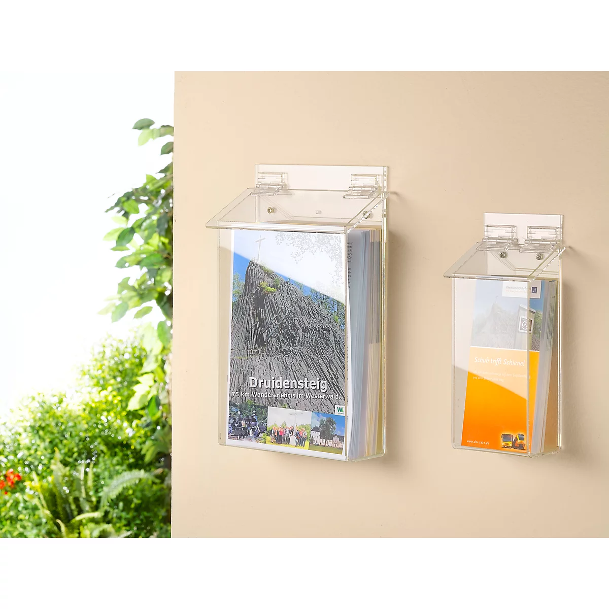 Porte brochures pour l'extérieur, transparent, pour DIN long, l. 135 x P 64 x H 290 mm