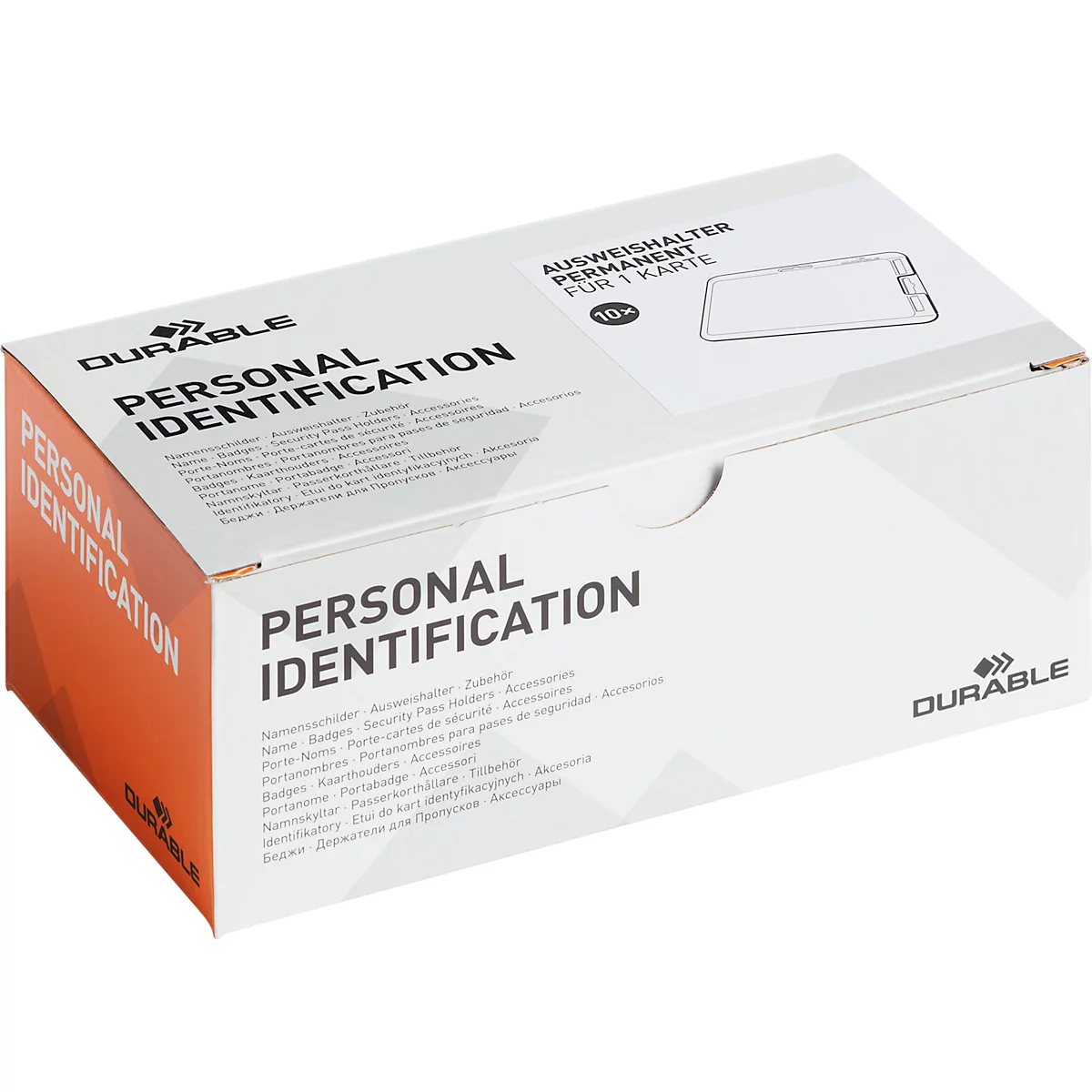 Porte-carte Durable PERMANENT, pour 1 carte au format vertical/transversal, mécanisme de sécurité, avec pattes de fixation, polycarbonate, transparent, 10 pièces