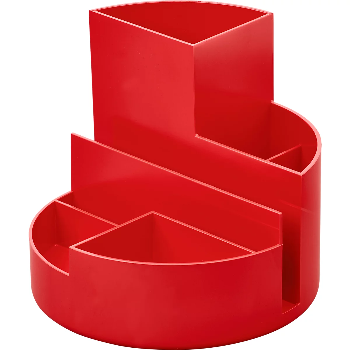 Porte-crayons MAUL Boîte ronde MAUL eco, 6 compartiments dont un pour les notes et les lettres, Ø 140 x H 125 mm, 90 % plastique recyclé, rouge