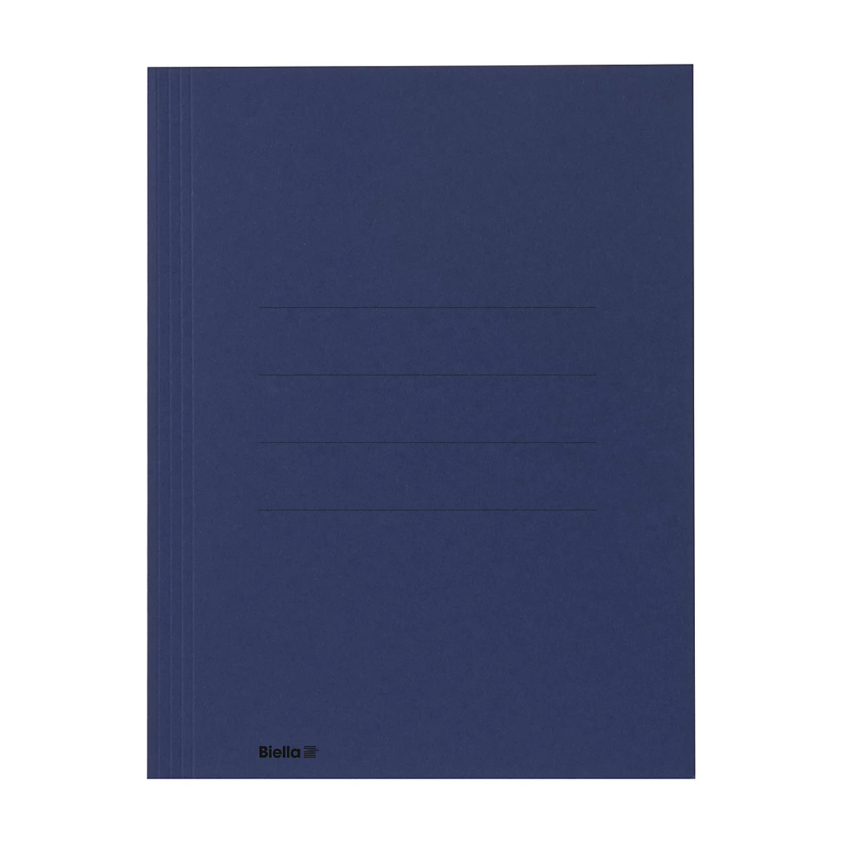 Classeur bleu avec trois lignes horizontales. En bas, on peut lire 'biella'.