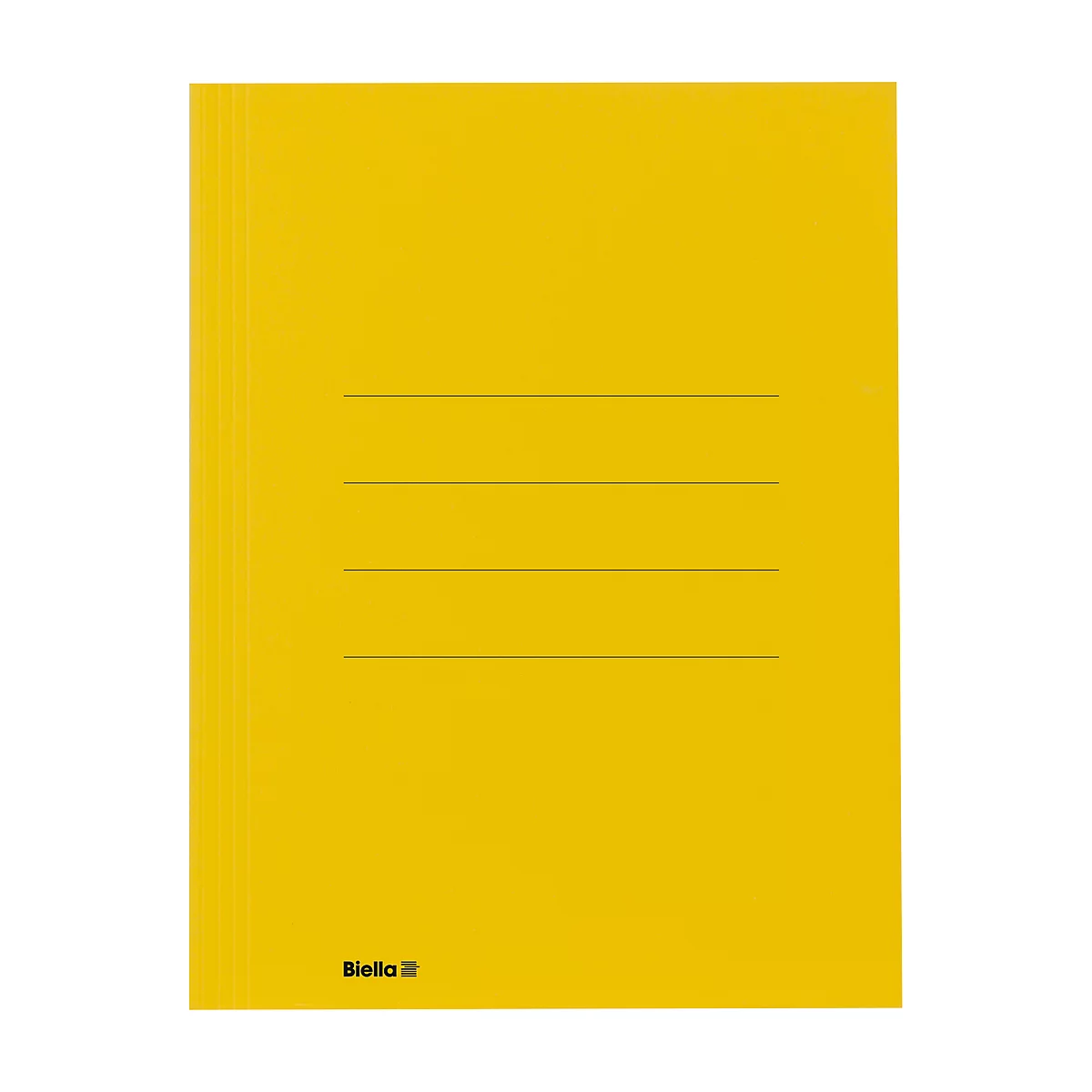 Chemise jaune avec lignes horizontales pour l'étiquetage. Le nom de la marque 'Biella' est en bas à droite.