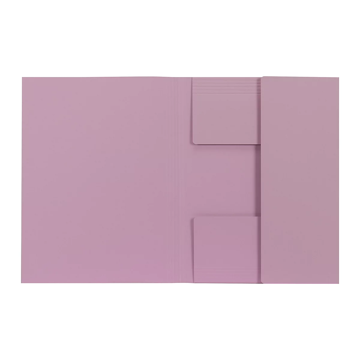 Dossier de documents ouvert, violet clair, avec deux pochettes. Sur fond blanc.