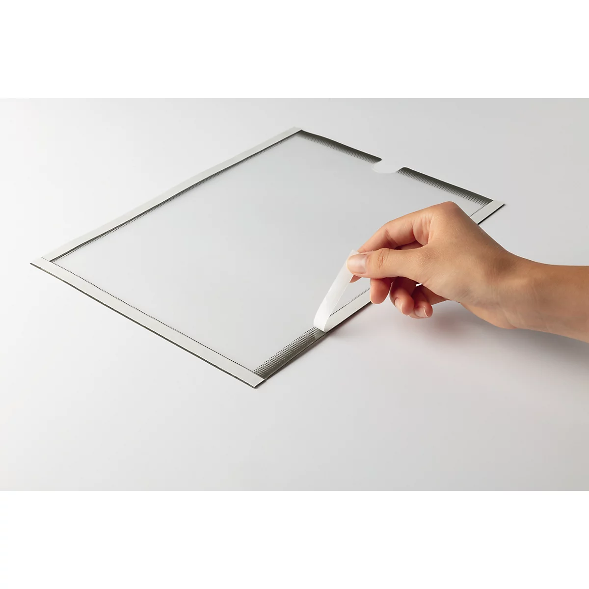 Porte-documents Durable, format A4 vertical et horizontal, autocollant grâce à 3 bandes adhésives au dos, aide à l'insertion, gris anthracite, PP, 5 pièces