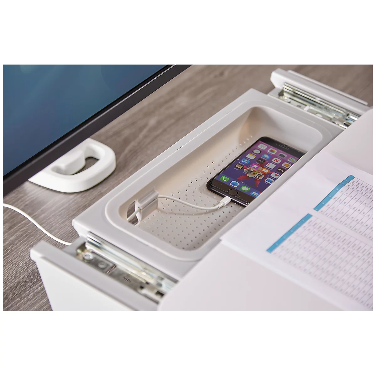 Porte-documents et support d'écriture en métal Hana™ Fellowes, avec tiroir d'accessoires, réglable en hauteur et en angle, blanc