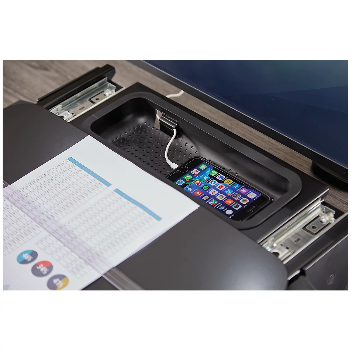 Porte-documents et support d'écriture en métal Hana™ Fellowes, avec tiroir d'accessoires, réglable en hauteur et en angle, noir
