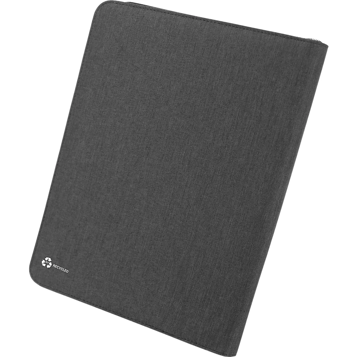 Porte-documents noir ouvert avec porte-stylo, fentes pour cartes et bloc-notes. Sur le bloc-notes, il est écrit 'Alassio'.