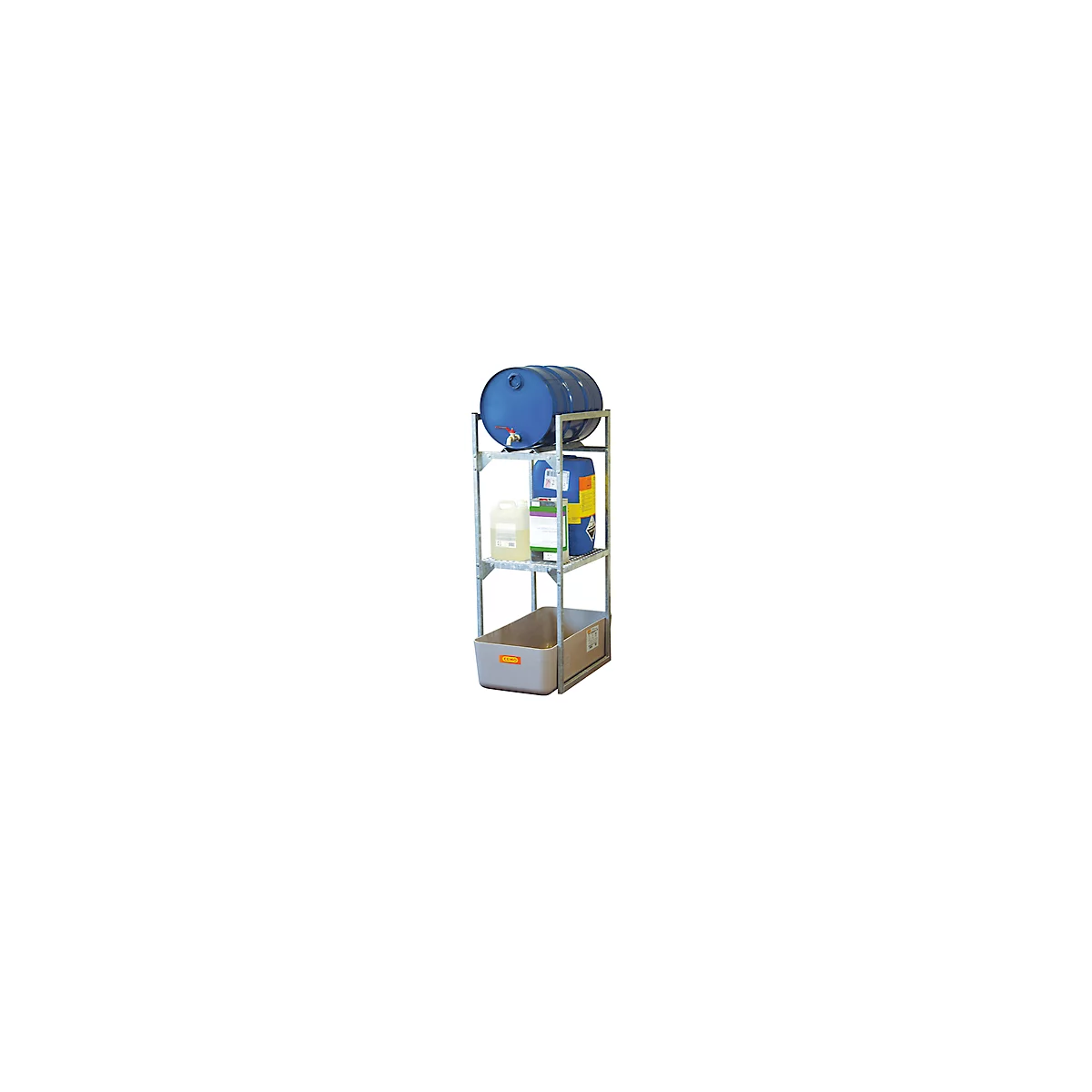 Porte-fût type 120 variante 3 CEMO, avec support pour fût et grille, L 450 x H 1310 x P 820 mm