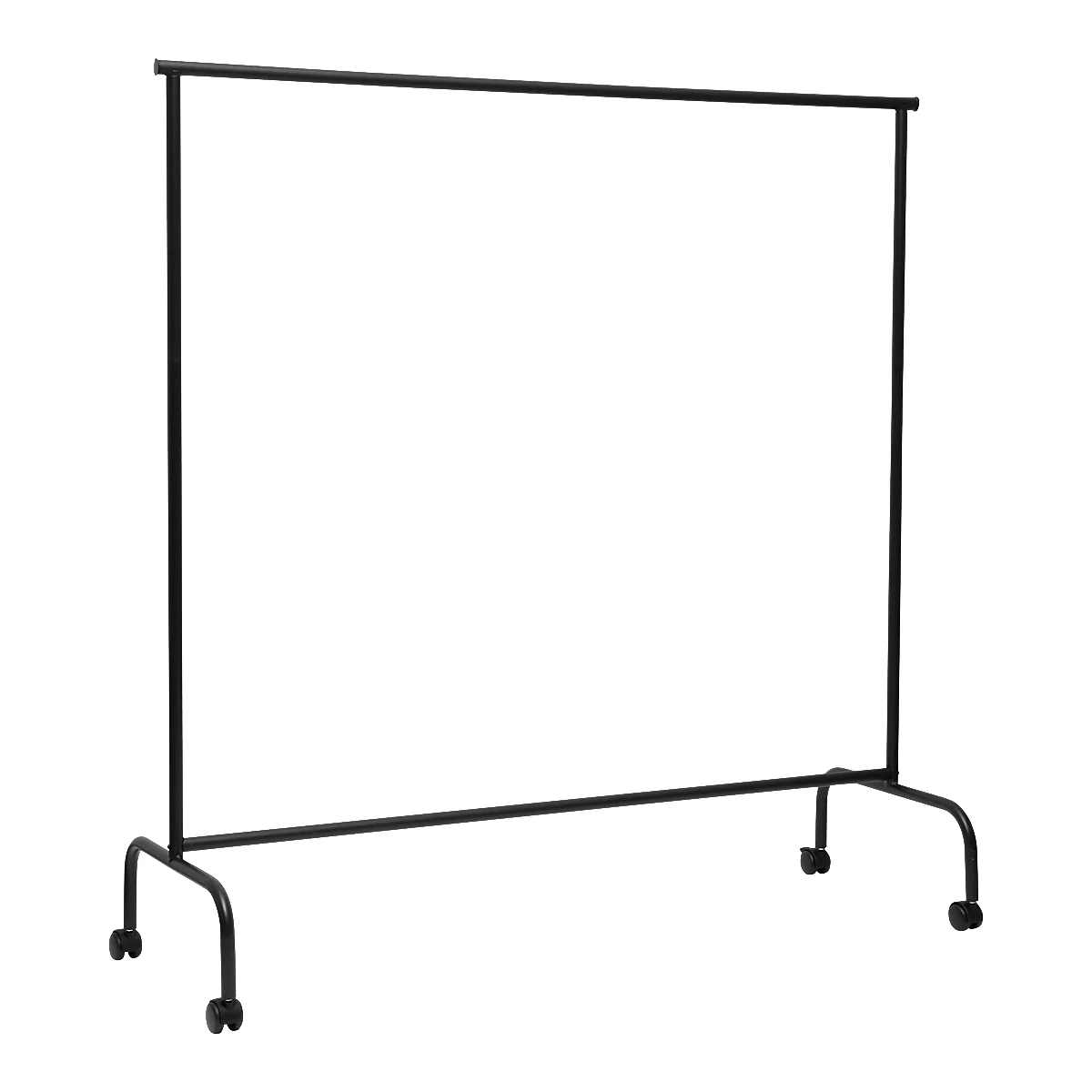 Portant noir avec roulettes, sur fond blanc.