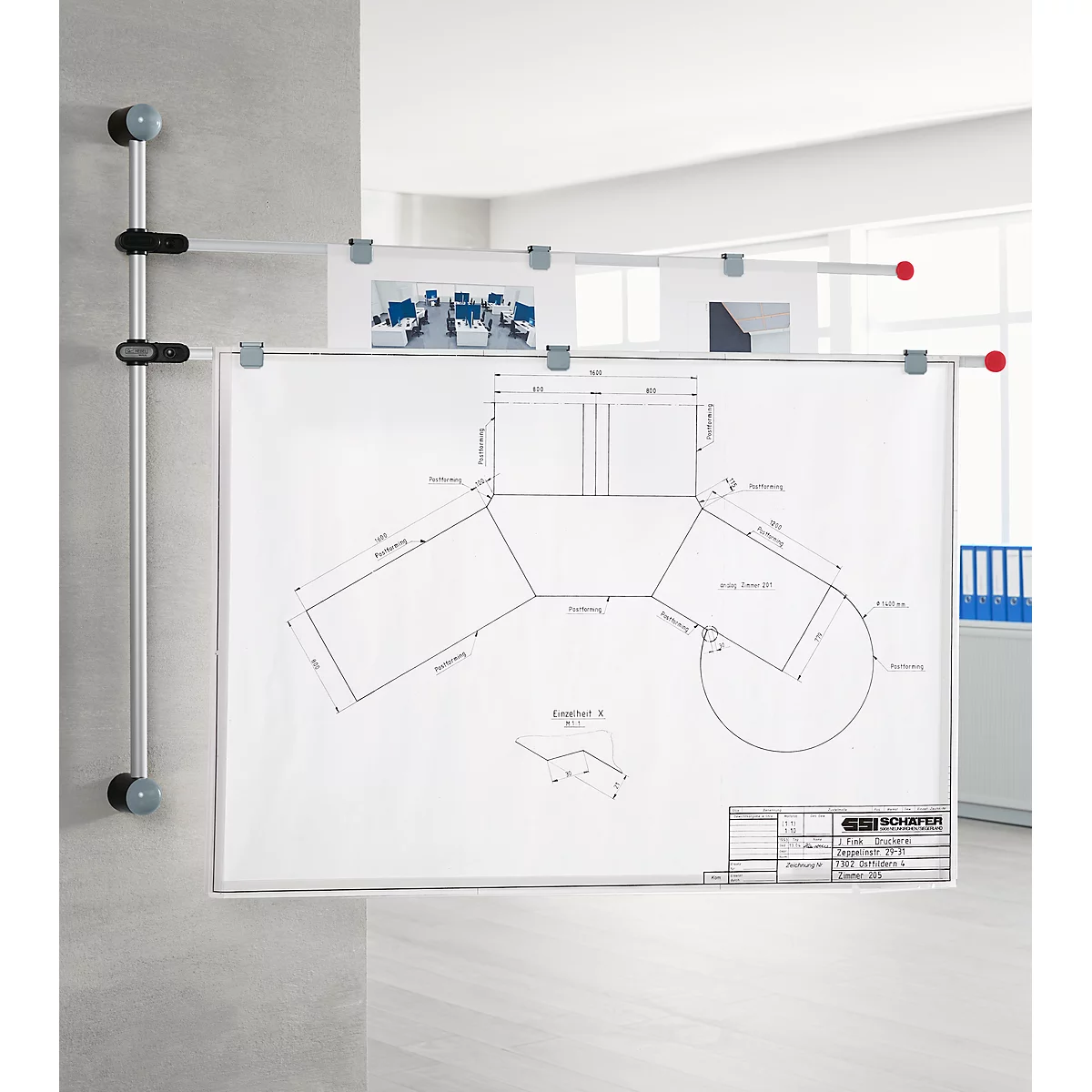 Porte-plans mural, gris clair