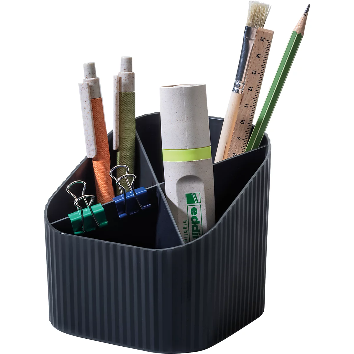 Porte-plume HAN Karma, 4 compartiments de hauteur différente, L 111 x H 105 x P 111 mm, plastique recyclé, noir