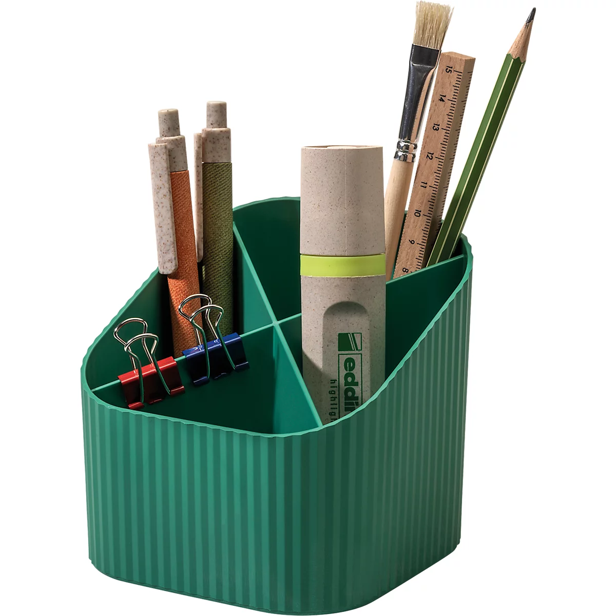 Porte-plume HAN Karma, 4 compartiments de hauteur différente, L 111 x H 105 x P 111 mm, plastique recyclé, vert
