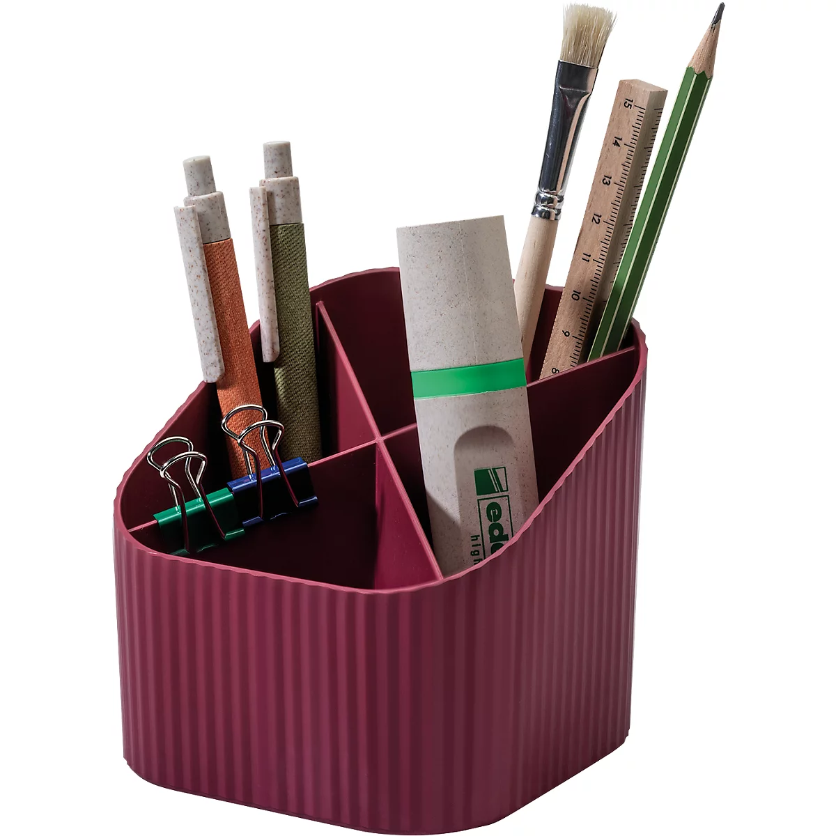 Porte-plume HAN Karma, 4 compartiments de hauteurs différentes, L 111 x H 105 x P 111 mm, plastique recyclé, rouge