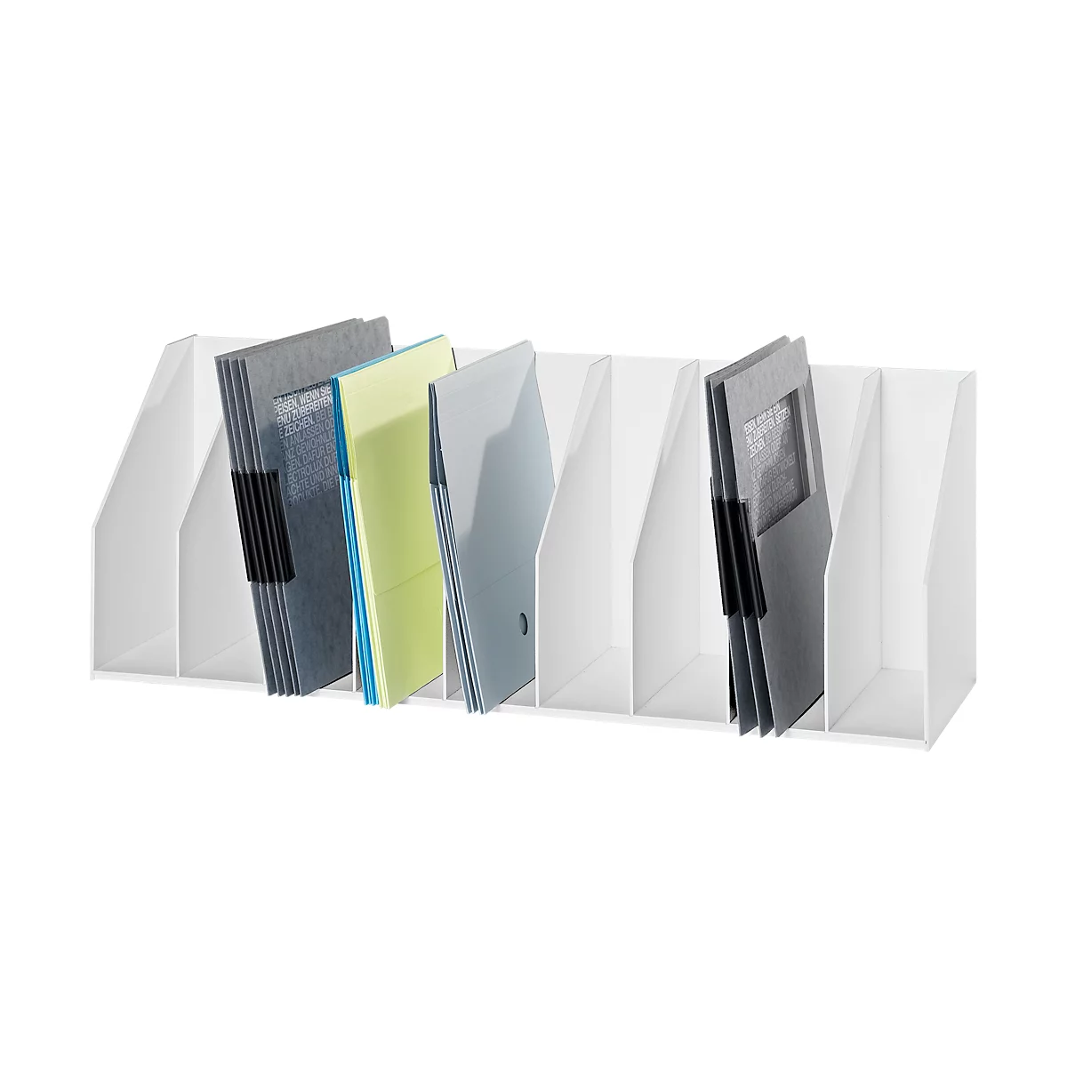 Porte-revues, blanc, cloisons fixes, 9 compartiments pour classeur