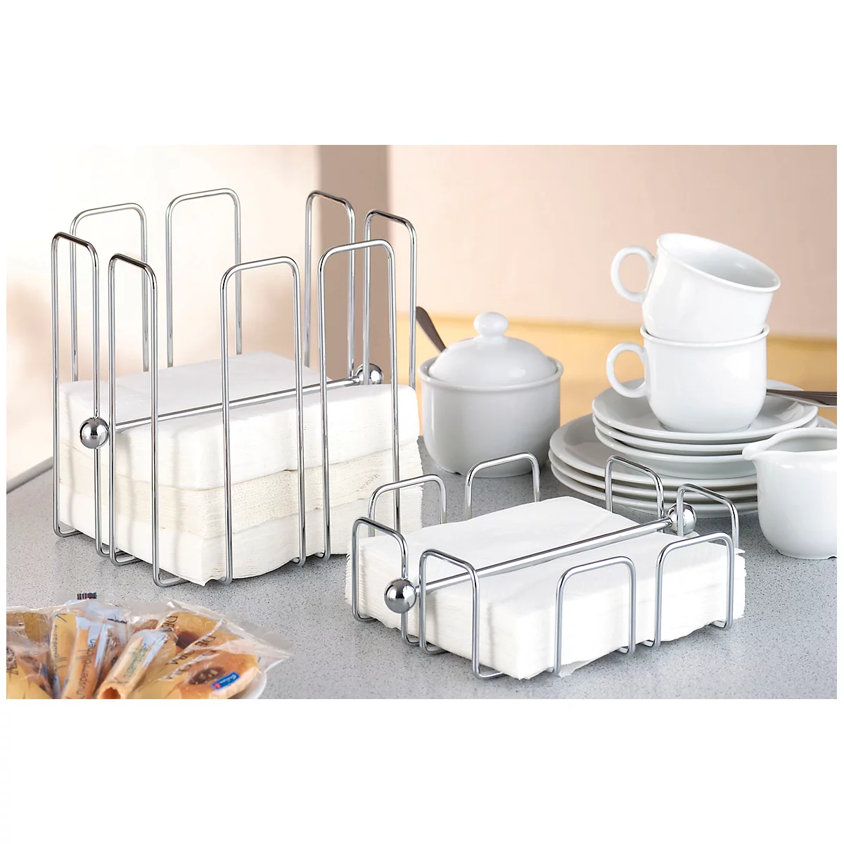 Porte-serviettes WIRE, pour env. 50 serviettes, dimensions 330 x 330 mm, L 190 x l 190 x H 65 mm, acier inoxydable chromé