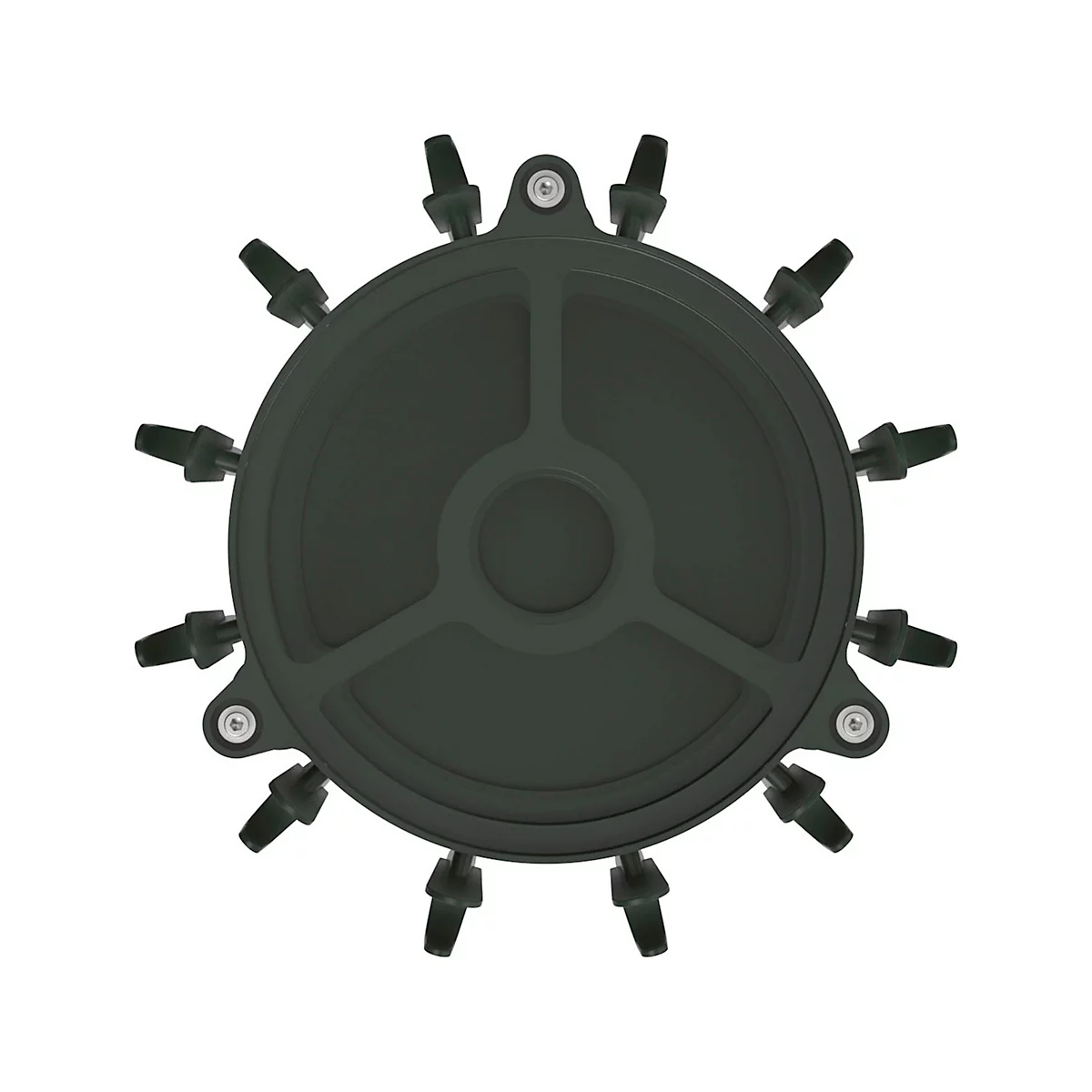 Composant rond vert foncé avec 12 connecteurs disposés en forme d'étoile.