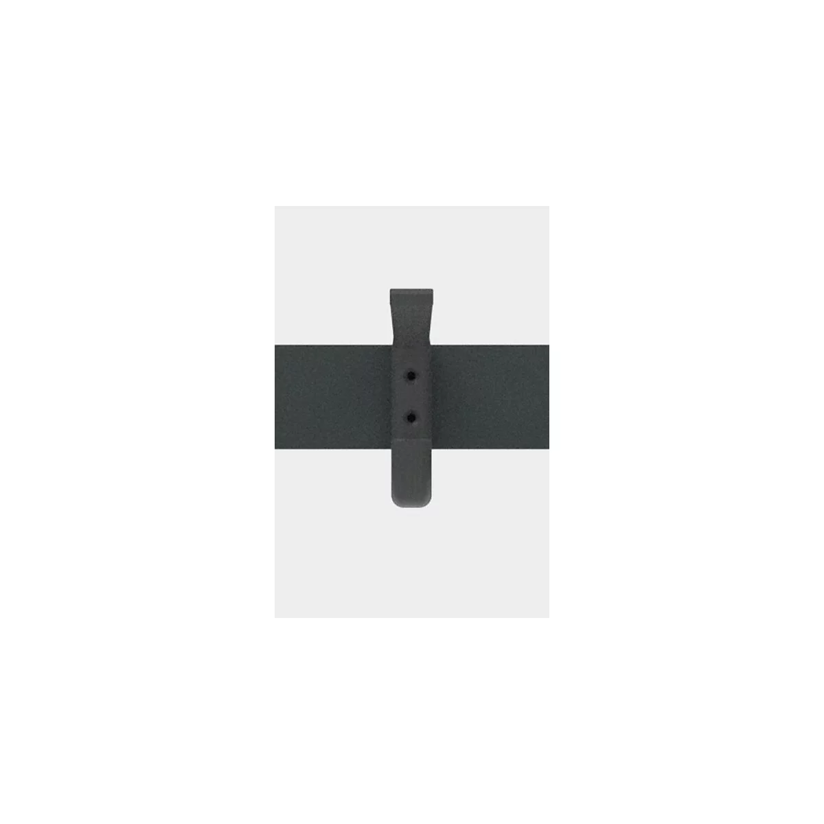 Support gris foncé pour une porte coulissante. Partie verticale avec deux trous, partie horizontale.